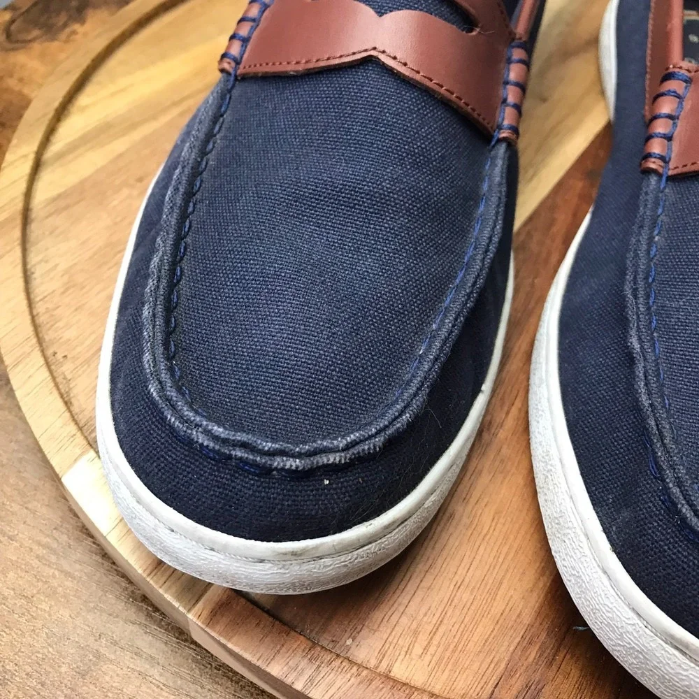 Cole Haan Nantucket Loafer II Mens 11M Navy Canvas Slip On Driving Moc Boat Shoe
